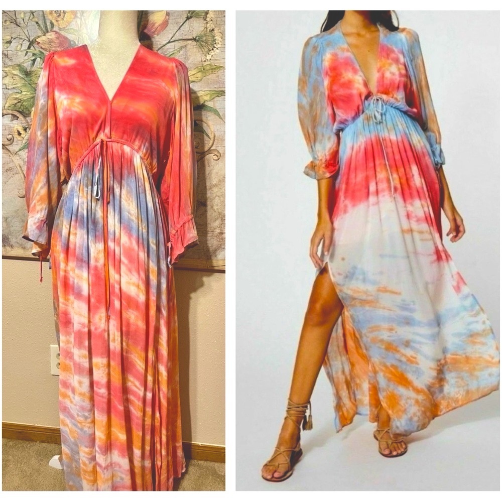 Sz XS Young Fabulous & Broke YFB Meadow Bahama Chiffon Tie Dye Maxi Dress